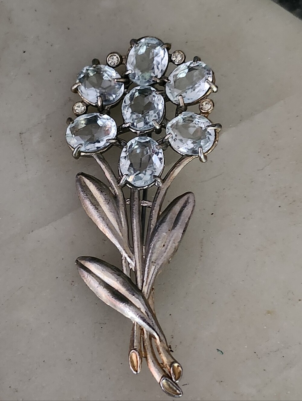 Vintage Blue Crystal Flower Brooch